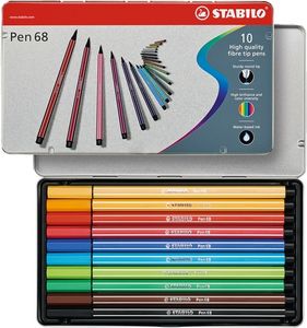 Viltstiften Stabilo pen 68 metalen doos - 10 stuks - Viltstift Stabilo