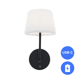 Oplaadbare Bedlamp met ACCU Dimbaar USB-C CCT 3Watt ZWART - Teddy stof wit