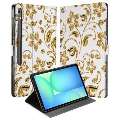 Samsung Galaxy Tab S10 FE Plus | Book Case | Hoesje met Standaard Gouden Bloemen