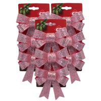 Kerstornamenten strikken - 12x st - roze - 10 x 13 cm - kerstboomstrikjes