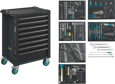 HAZET Gereedschapwagen - Assistent 179NT - assortiment 179NT-8-RAL7016/2 - 264-delig - Laden, ondiep: 7× 81 x 522 x 398 mm - Laden, diep: 1× 166 x 522