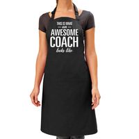 Awesome coach cadeau bbq/keuken schort zwart dames - thumbnail