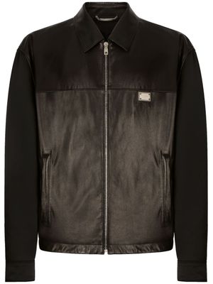 Dolce & Gabbana veste en cuir à plaque logo - Noir