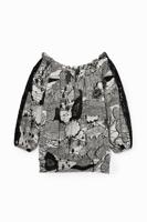 Zwart-witte blouse met kant op de mouwen - BLACK - S