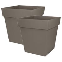 2x stuks bloempotten Toscane vierkant kunststof taupe L39 x B39 x H39 cm - Plantenpotten