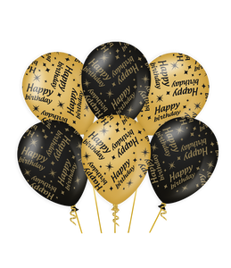 Classy Ballonnen Happy Birthday Zwart/Goud (6st)