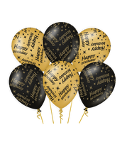 Classy Ballonnen Happy Birthday Zwart/Goud (6st)