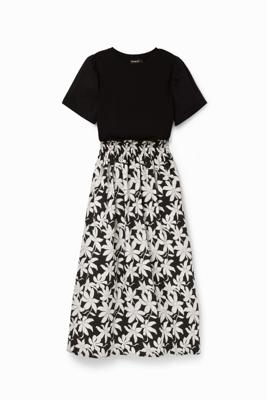 Gecombineerde midi-jurk met bloemen - BLACK - S