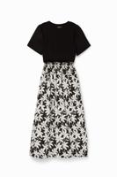Gecombineerde midi-jurk met bloemen - BLACK - S
