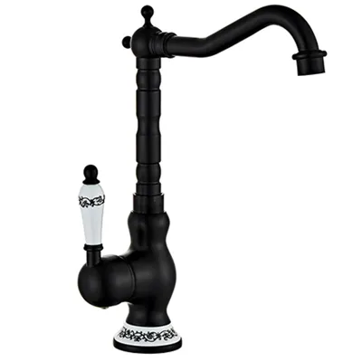 Antieke Messing Keukenkraan met Keramische Handgreep - 360° Draaiend | Traditioneel Design
