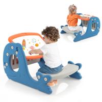 4 In 1 Walvisvormige Kindertafel met Bankje & Dubbelzijdig Blad Kinderezel Verstelbare Hoek 30° Belasting 25kg voor Kinderen 1+