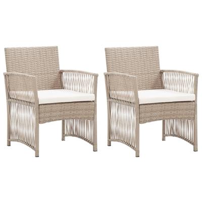 Tuinstoelen met kussens 2 st poly rattan beige