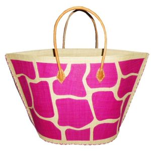 Strandtassen fuchsia/naturel dierenprint giraf 51 cm   -