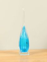 Glassculptuur druppel blauw ribbel, 32 cm