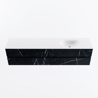 MONDIAZ VICA 200cm badmeubel onderkast Marquina 4 lades. Wastafel MOON rechts 1 kraangat, kleur Talc.