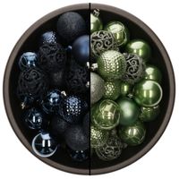 74x stuks kunststof kerstballen mix van donkerblauw en salie groen 6 cm - thumbnail