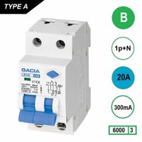 GACIA aardlekautomaat B20 1p+n 20A 300mA 6kA