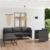 6-delige Loungeset met kussens poly rattan grijs