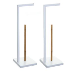 Set van 2x stuks staande wc/toiletrolhouders met reservoir wit 64,5 cm van metaal/bamboe