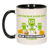 Cadeau koffie/thee mok voor papa - zwart/groen - zakgeld - keramiek - 300 ml - Vaderdag - thumbnail