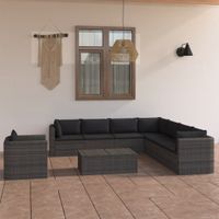 vidaXL 9-delige Loungeset met kussens poly rattan grijs - thumbnail
