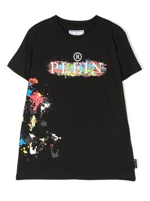 Philipp Plein Junior t-shirt à effet taches de peinture - Noir