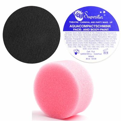 Superstar schmink kleur zwart - 16 gram - met rond grimeer sponsje - Schminken - alle leeftijden Superstar schmink kleur zwart - 16 gram - met rond grimeer sponsje - Schminken - alle leeftijden