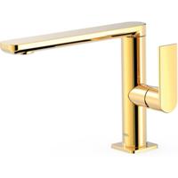 Wastafelkraan Tres Loft | Opbouw | Draaibare uitloop | Mengkraan | Standaard model | 1-hendel | Rond | 24k Goud glans
