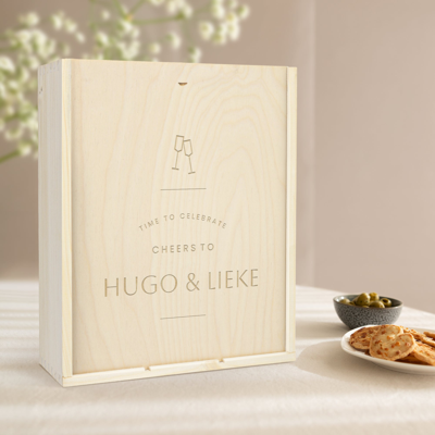 Luxe wijnkist graveren - 3 vaks - Hout