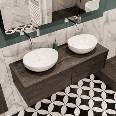 Mondiaz Lush Barco badmeubel eiken Dark brown 120 cm 2 lades mdf 2 waskommen beide zijden zonder kraangat