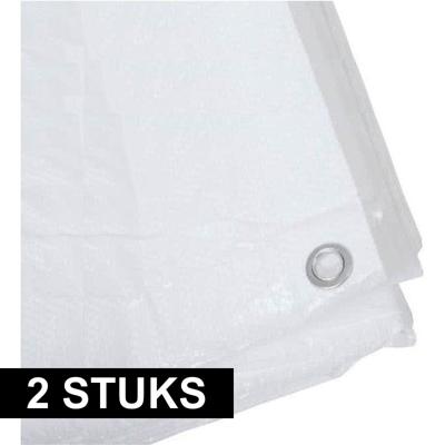 Benson afdekzeil - 2x - wit - 6 x 8 m - bevestiging ogen - grondzeil - dekzeil