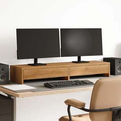Monitorstandaard met lades 100x27x15 cm hout artisanaal eiken