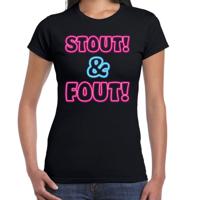 Verkleed T-shirt dames - zwart - neon roze - stout en fout - fout/goud/stout