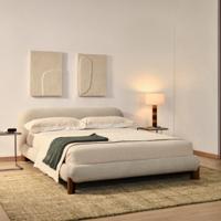 Kave Home Bed 'Odina' Bouclé, 180 x 200cm, kleur Ecru/Walnoot