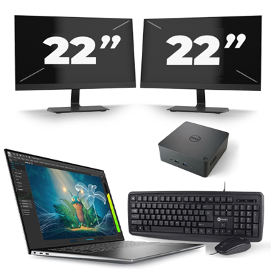 Dell Precision 5570 - Intel Core i7-12e Generatie - 15 inch - 16GB RAM - 256GB SSD - Windows 11 Home + 2x 22 inch Monitor