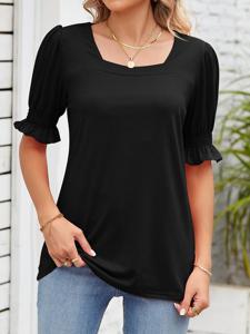 Loose Plain Casual Square Neck Shirt