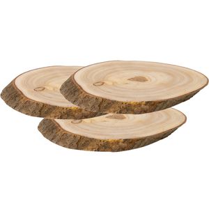 Decoratie boomschijven - 3x - hout - 26 x 16 x 2,5 cm - ovaal