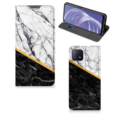 OPPO A73 5G | Standcase | Marmer Wit Zwart - Origineel Cadeau Man