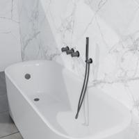Fortifura Nebbio Badcombinatie-set - thermostaatkraan - inbouwdeel - inbouw uitbreiding - wandaansluitbocht - gladde doucheslang - staaf handdouche - badafvoer opbouw - geborsteld gunmetal PVD SW1183068 SW1183076 SW1183081 SW766536 SW721165 SW