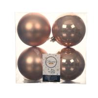 Decoris Kerstballen - 4x st - toffee bruin - D10 cm - kunststof - kerstversiering - thumbnail