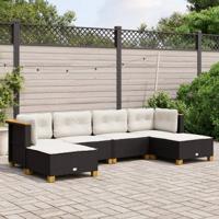 6-delige Loungeset met kussens poly rattan zwart