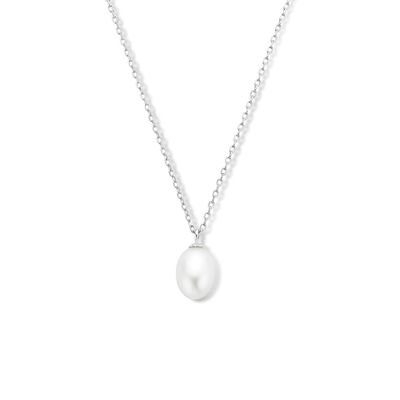 Ketting Parel zilver-zoetwaterparel wit 41 + 4 cm