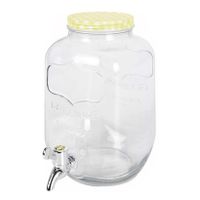 Glazen drankdispenser/limonadetap met geel/wit geblokte dop 4 liter