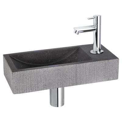 Differnz Ribble fonteinset bombai black - natuursteen - kraan recht - 38 x 18 x 8 cm - chroom
