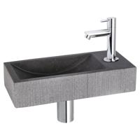 Differnz Ribble fonteinset bombai black - natuursteen - kraan recht - 38 x 18 x 8 cm - chroom