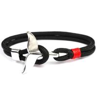 Whale staart anker charme nautische Survival touw ketting armbanden (zwart)