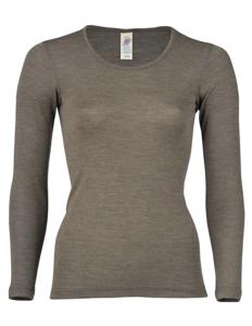 Dames Shirt Lange Mouw Zijde Wol Engel Natur Kleur Walnut Maat 34/36 - Small
