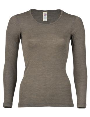Dames Shirt Lange Mouw Zijde Wol Engel Natur Kleur Walnut Maat 38/40 - Medium