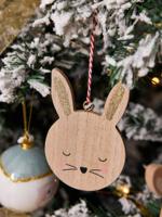 Set van 6 houten kerstornamenten van papier-maché hout