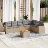 8-delige Loungeset met kussens poly rattan beige